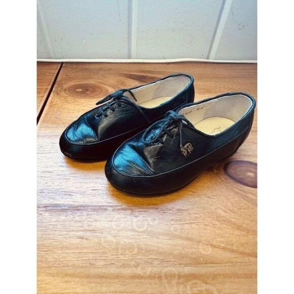 Vintage Louis Carmini Volpe Black Leather Childs Shoes 6 1/2 Dress Shoe Retro - Picture 12 of 13